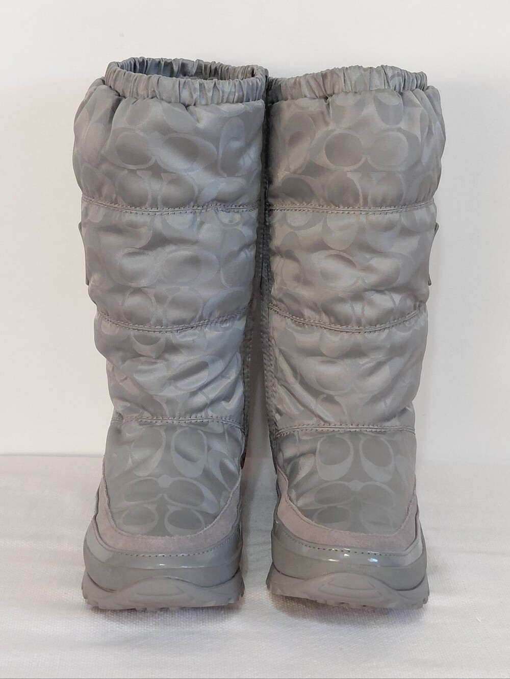 Coach Silver Gray Quilted Boots Signature C